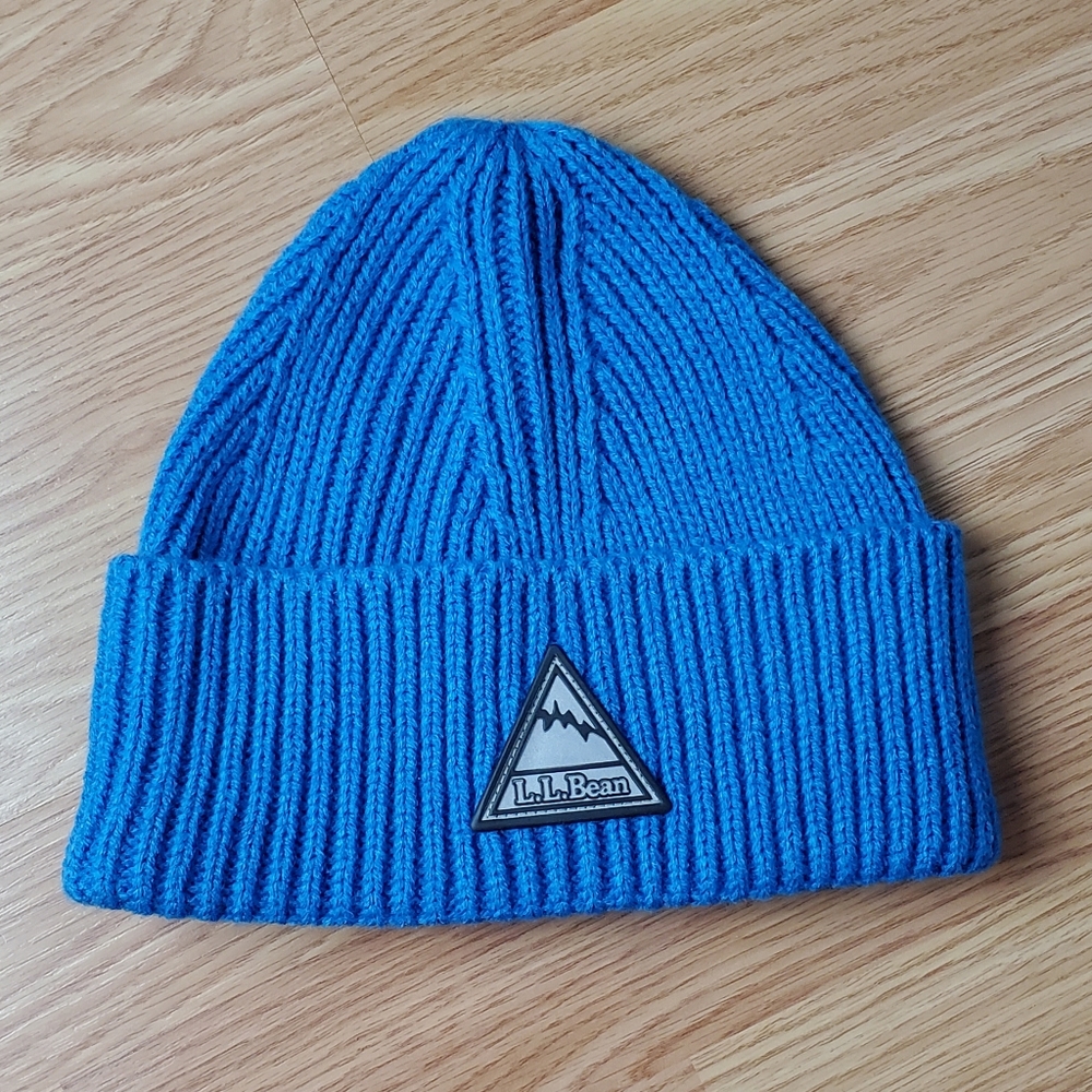 NWT L.l. Bean unisex beanie wide cuff blue knit winter chilly outdoor nature